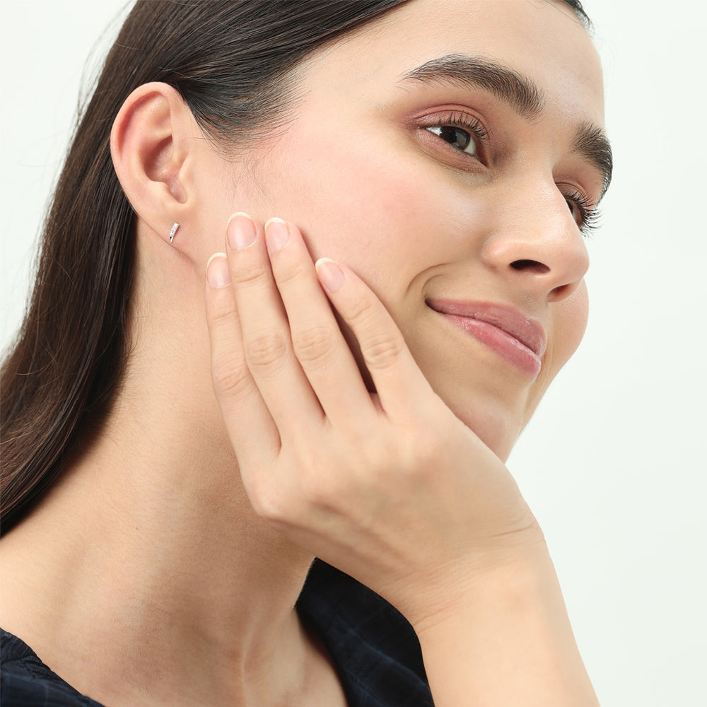 Mia - J Shaped Silver Earrings