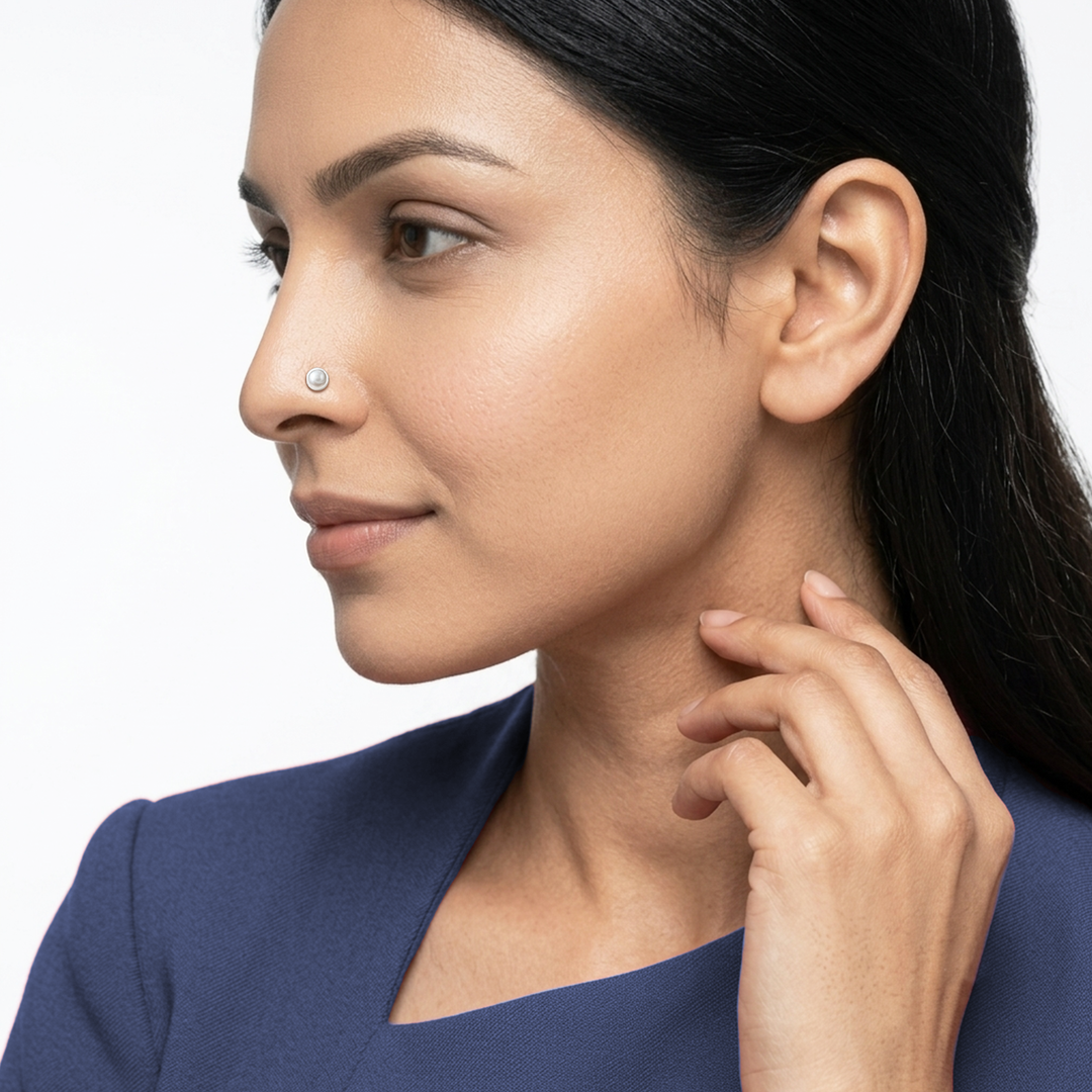 Katori Moti | Round Shaped Silver Nose Pin