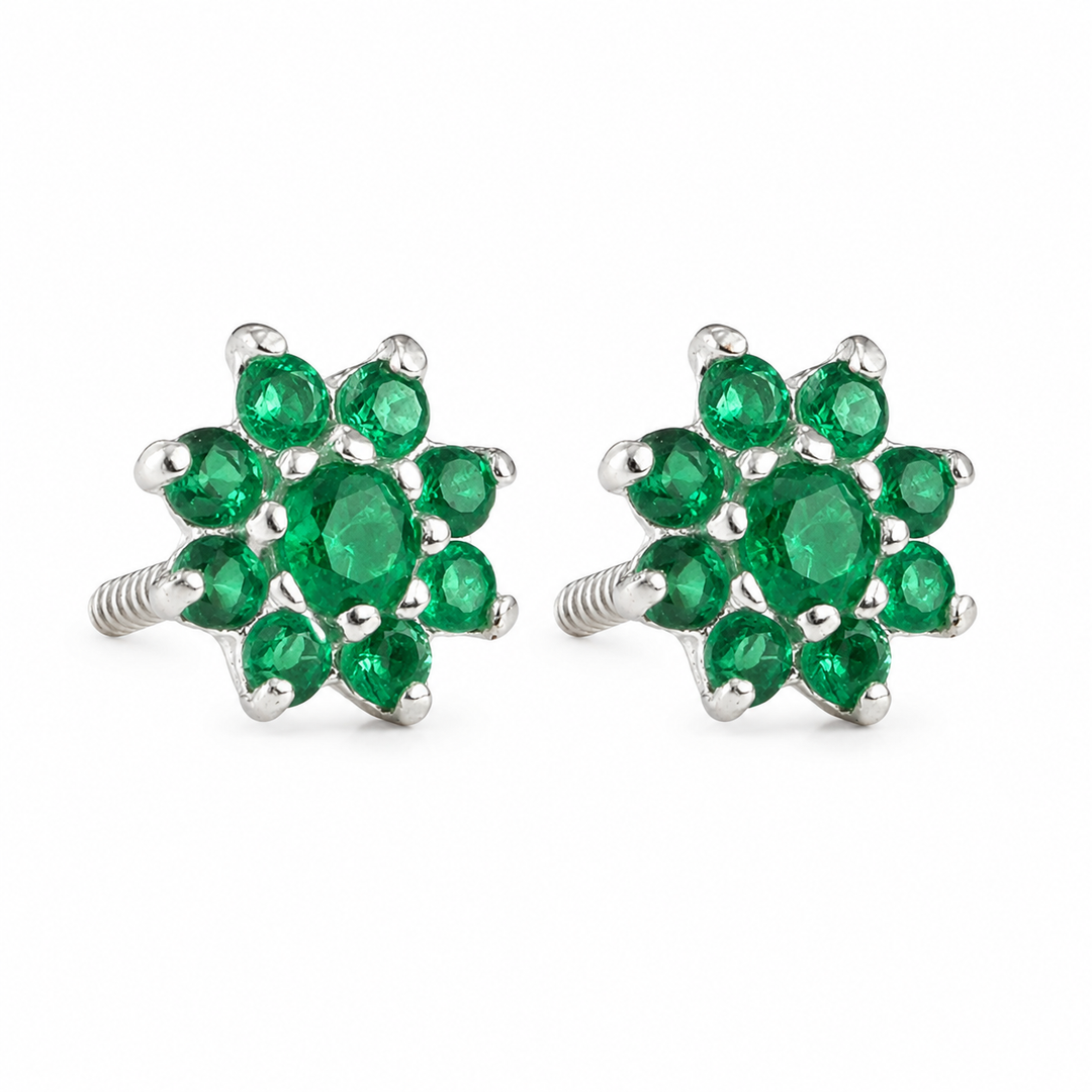 Malini | 9-Stone Flower Shaped Earrings