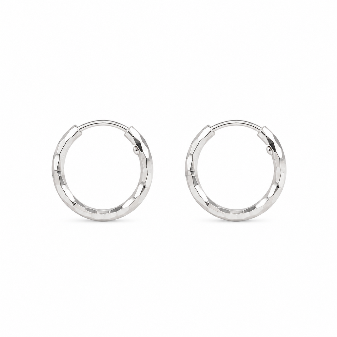 Mehek | Diamond-Cut Silver Hoop Earrings | 13mm