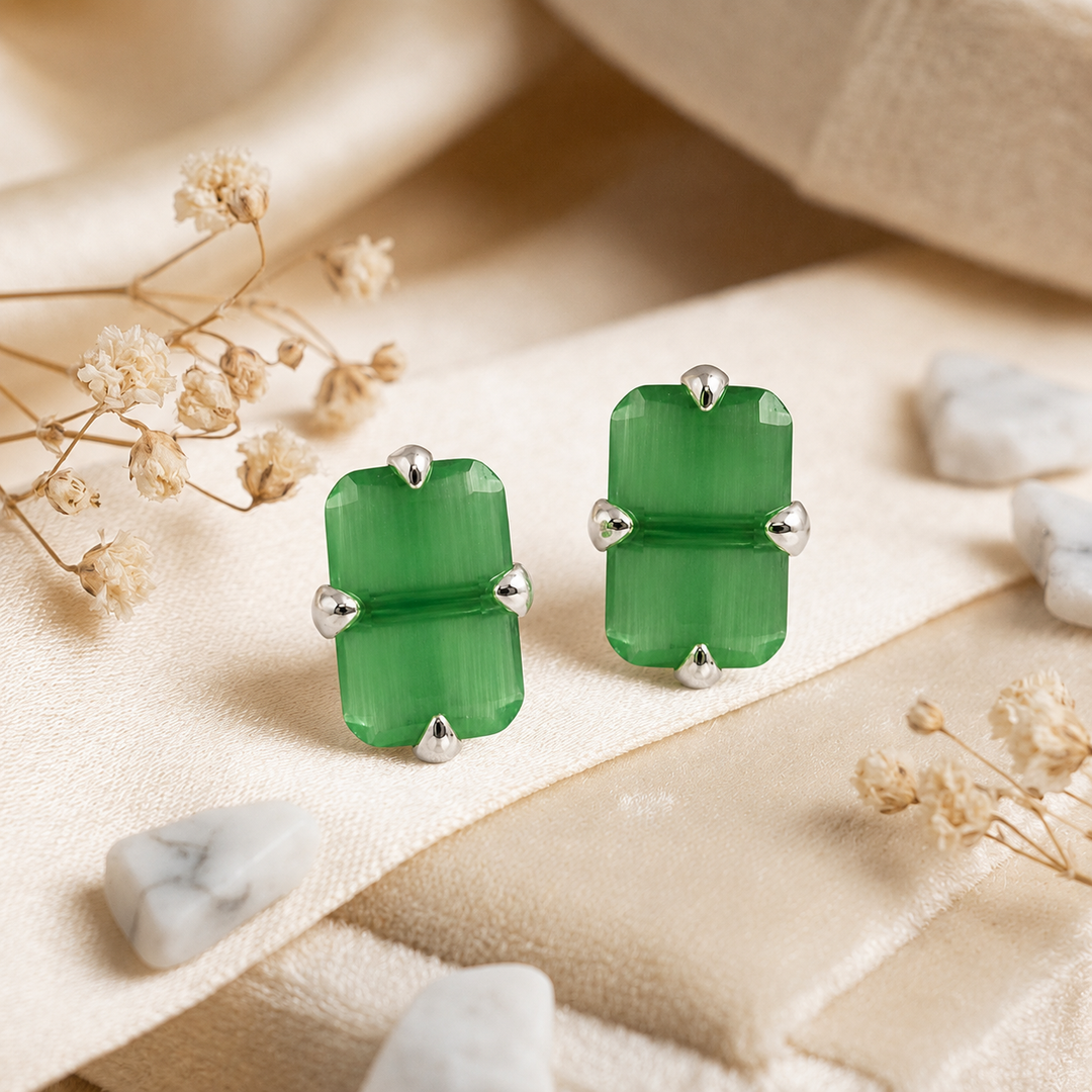 MELORA | RECTANGLE SHAPED SILVER EARRINGS