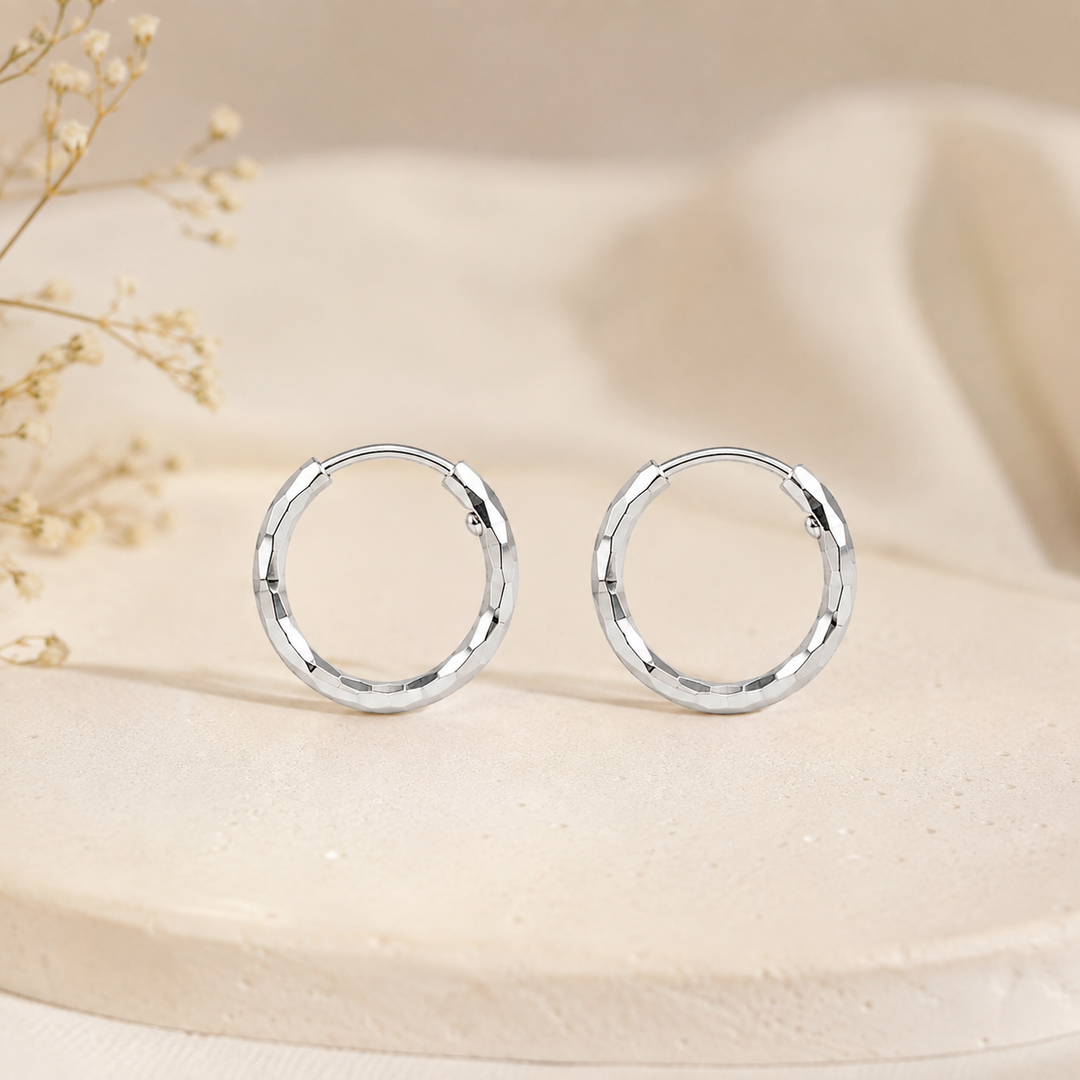 Mehek | Diamond-Cut Silver Hoop Earrings | 13mm