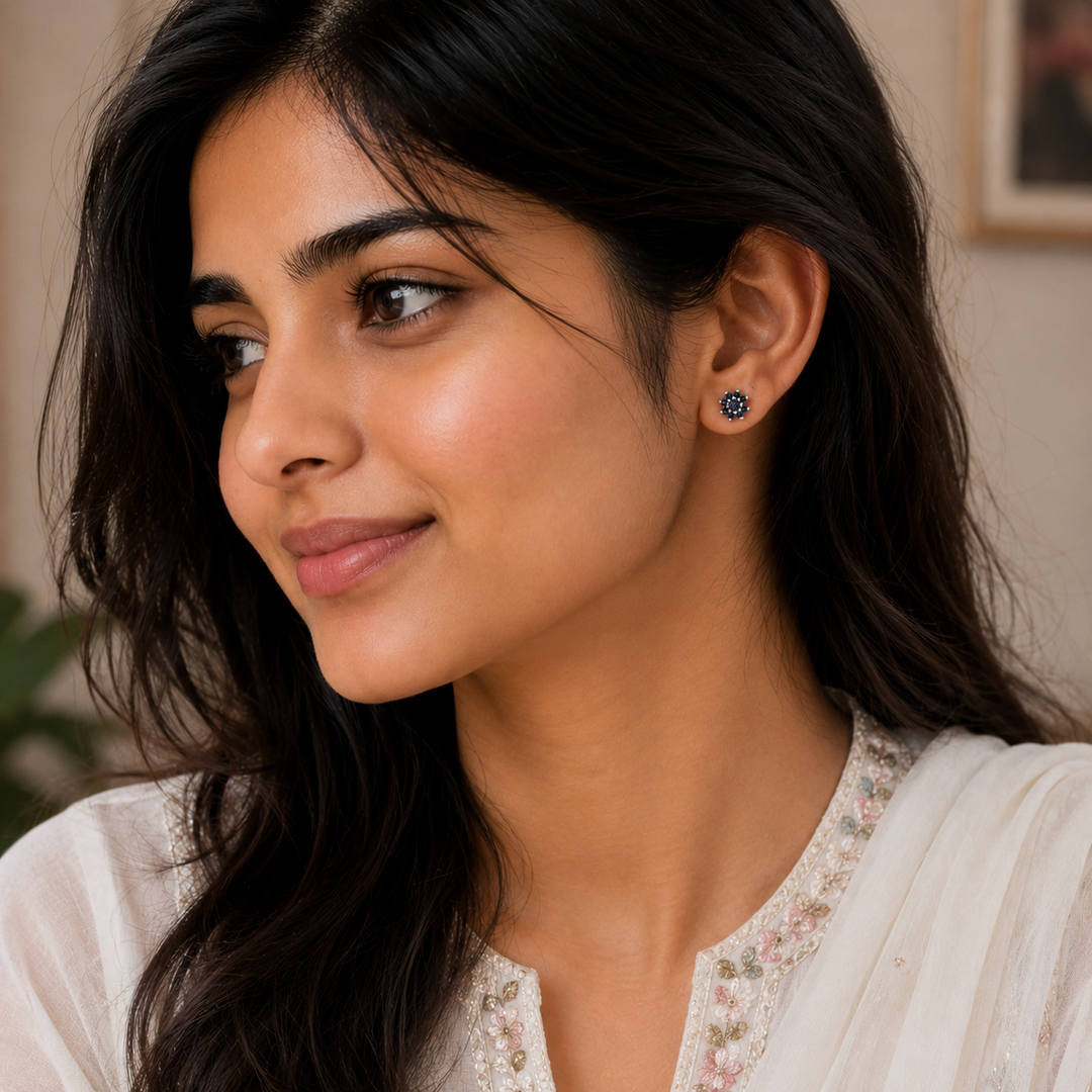 Malini | 9-Stone Flower Shaped Earrings