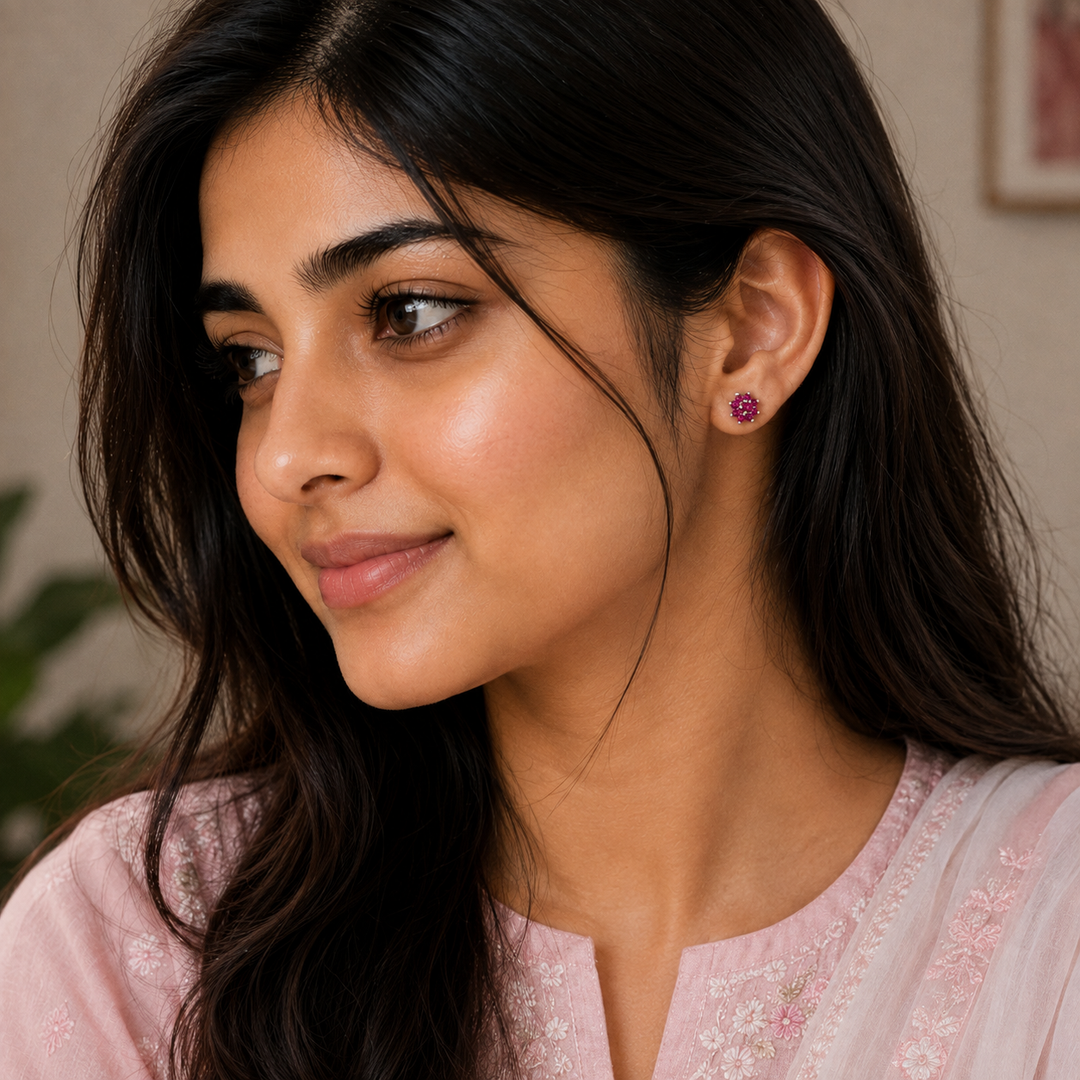 Malini | 9-Stone Flower Shaped Earrings