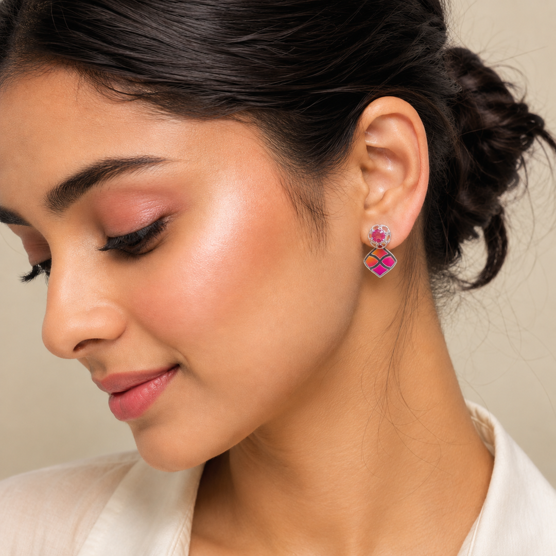 Mohana | Geometric Laser Stone Drop Earrings