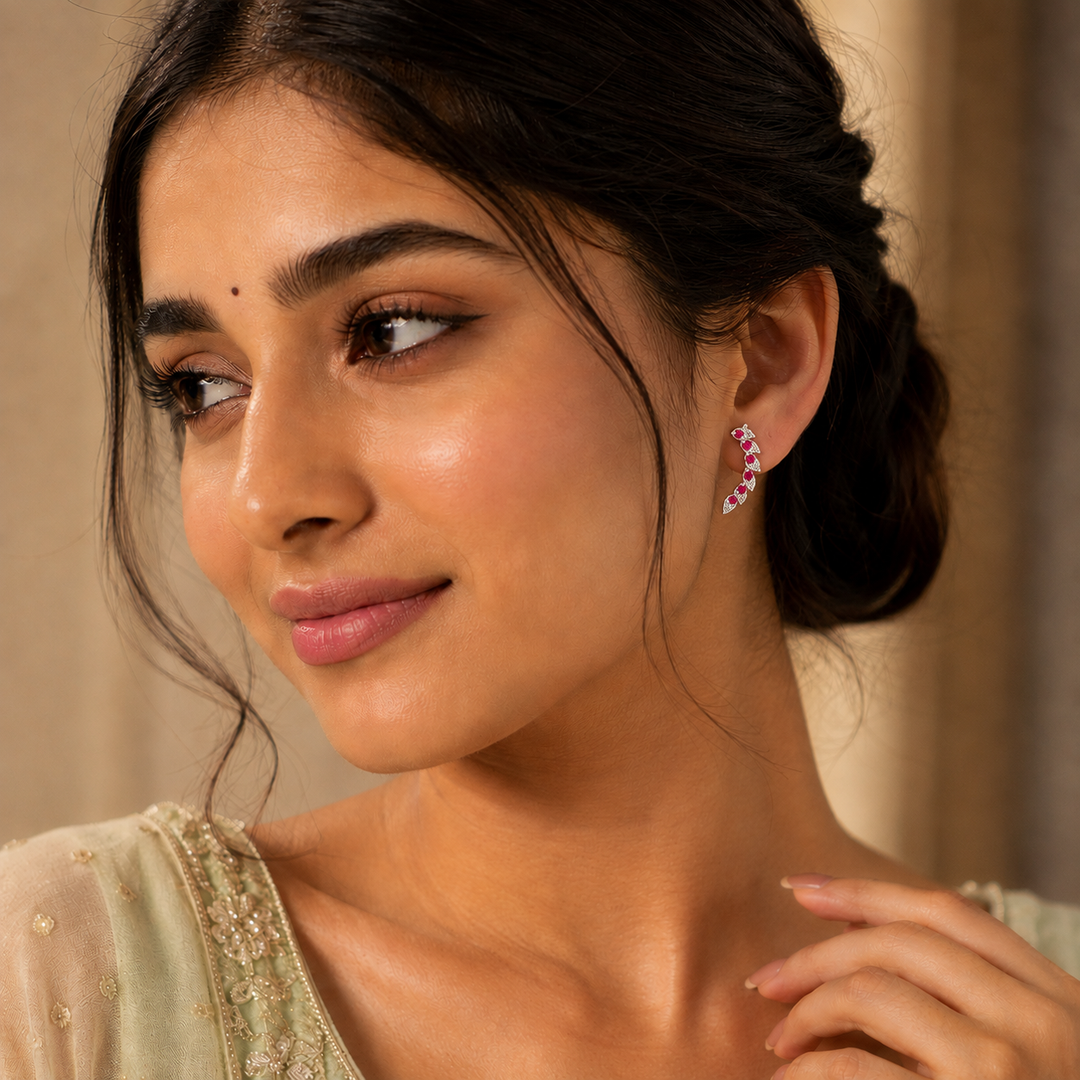 Manika | Curved Vine Stone Earrings