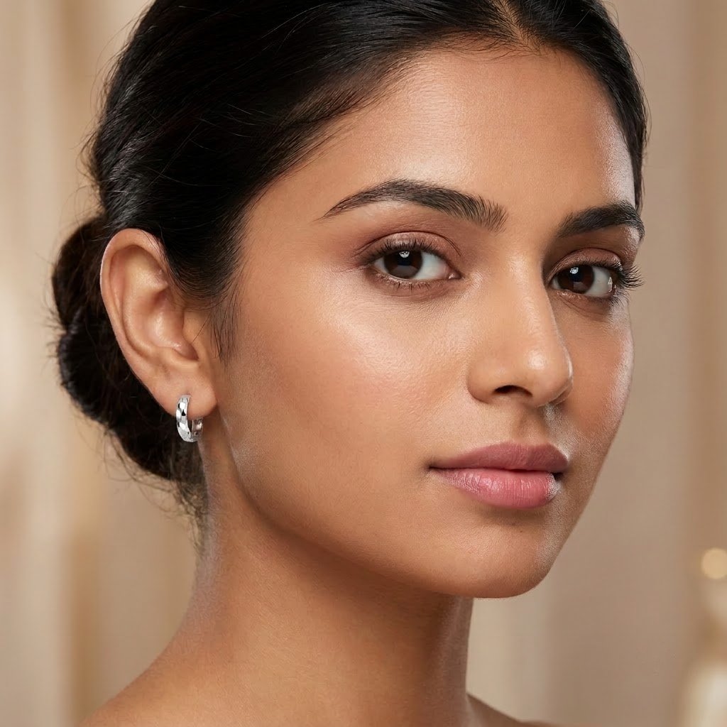 Mehek | Diamond-Cut Silver Hoop Earrings | 13mm
