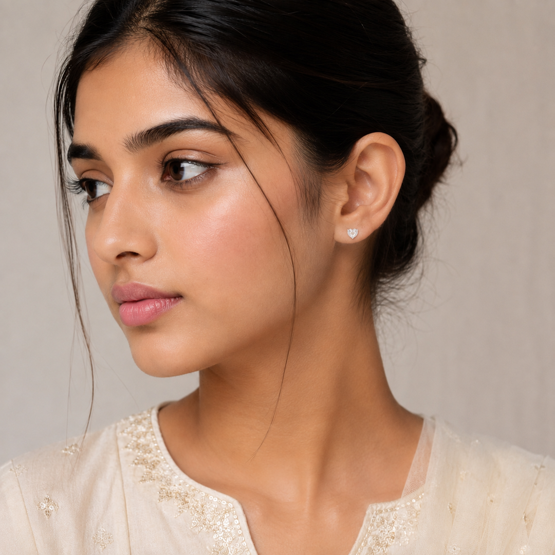 Muskaan| Clear Heart Stone Stud Earrings