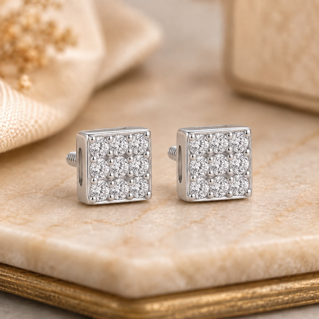 Mitali | 9-Stone Square Stud Earrings