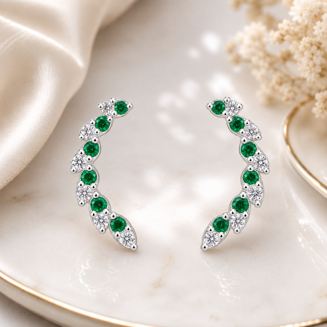 Manika | Curved Vine Stone Earrings