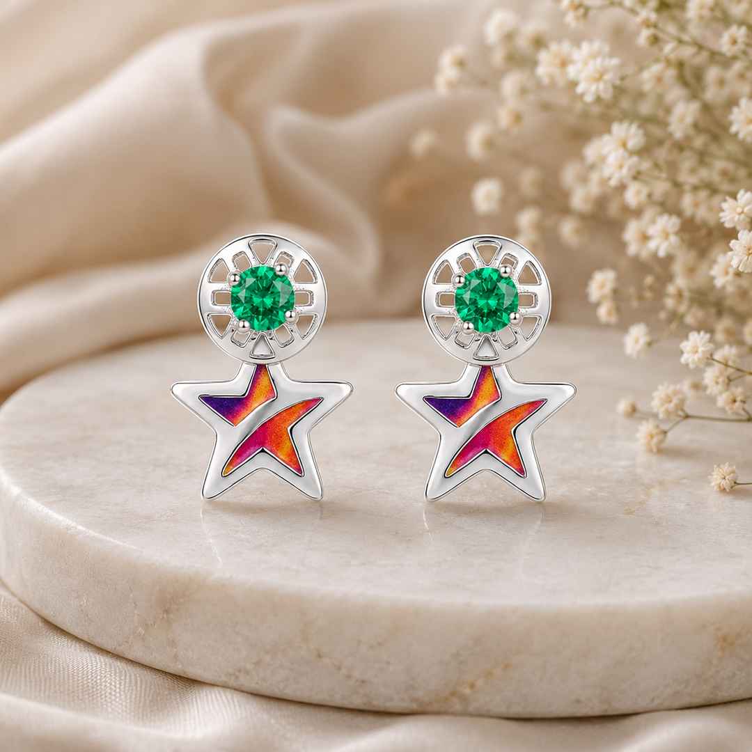 Miraya | Enamel Star Drop Earrings