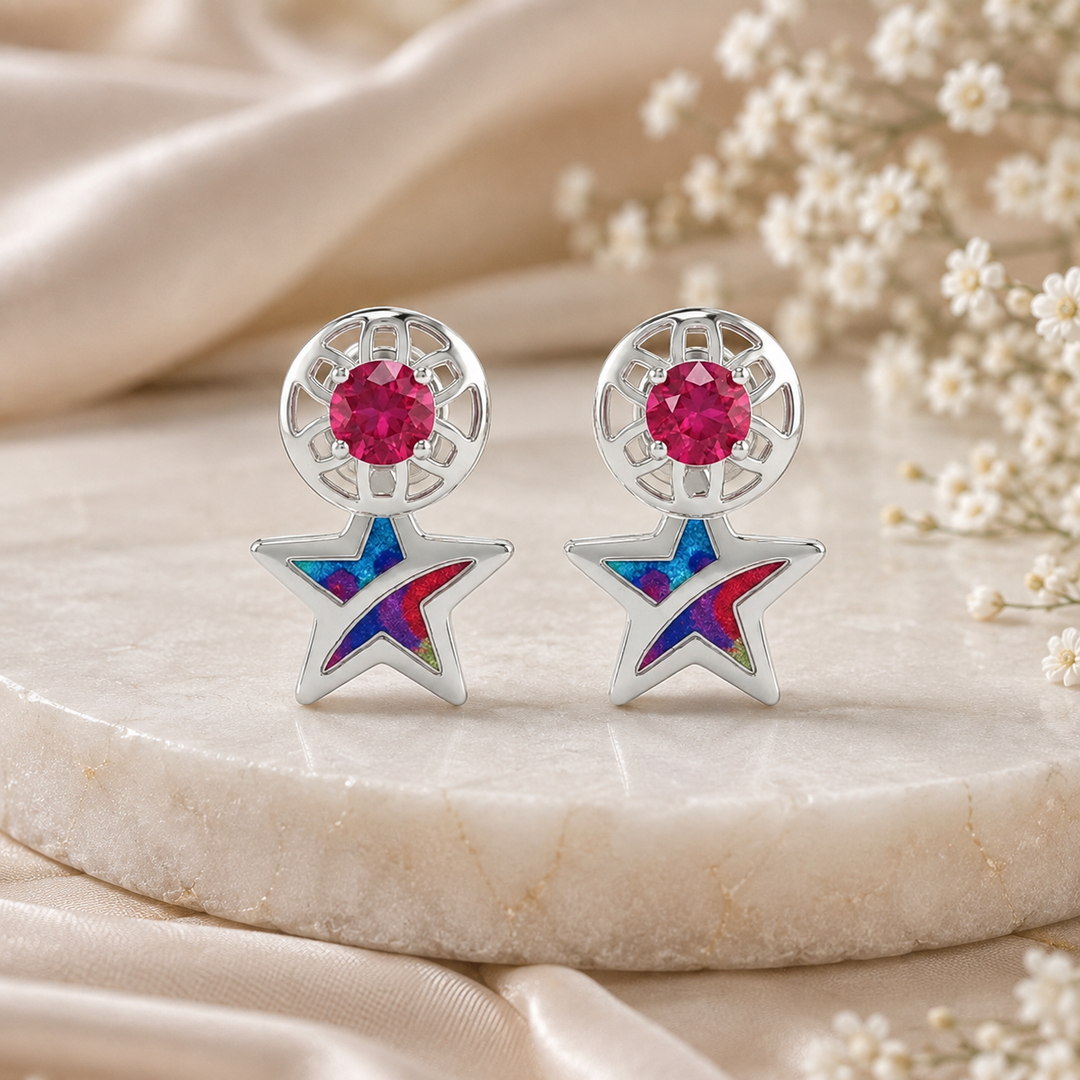 Miraya | Enamel Star Drop Earrings