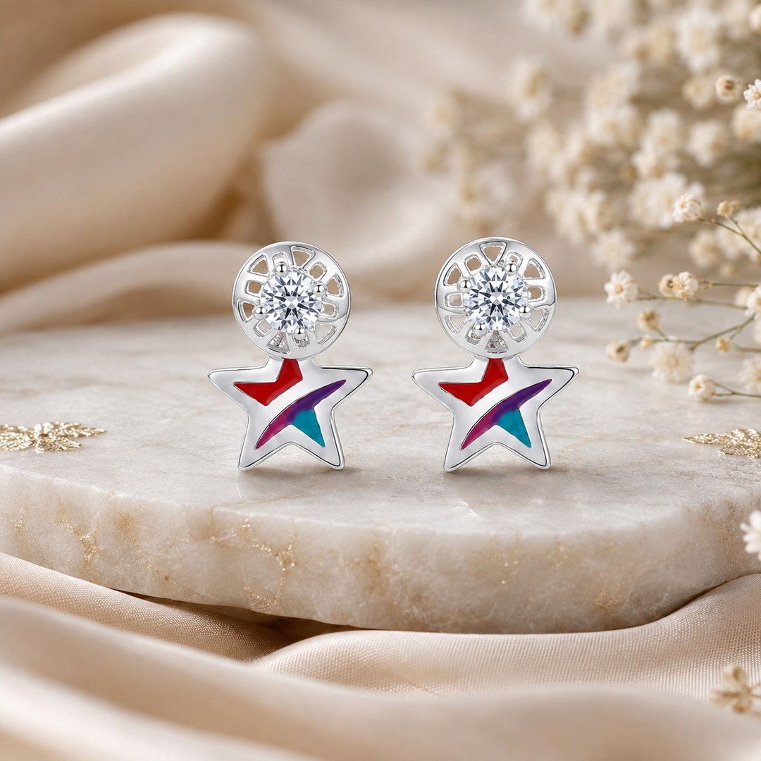 Miraya | Enamel Star Drop Earrings