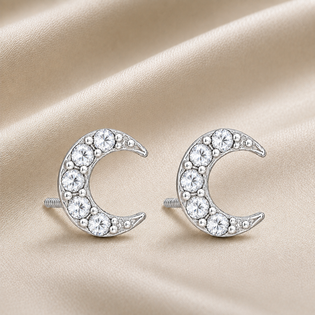 Mayank | Crescent Stone Stud Earrings