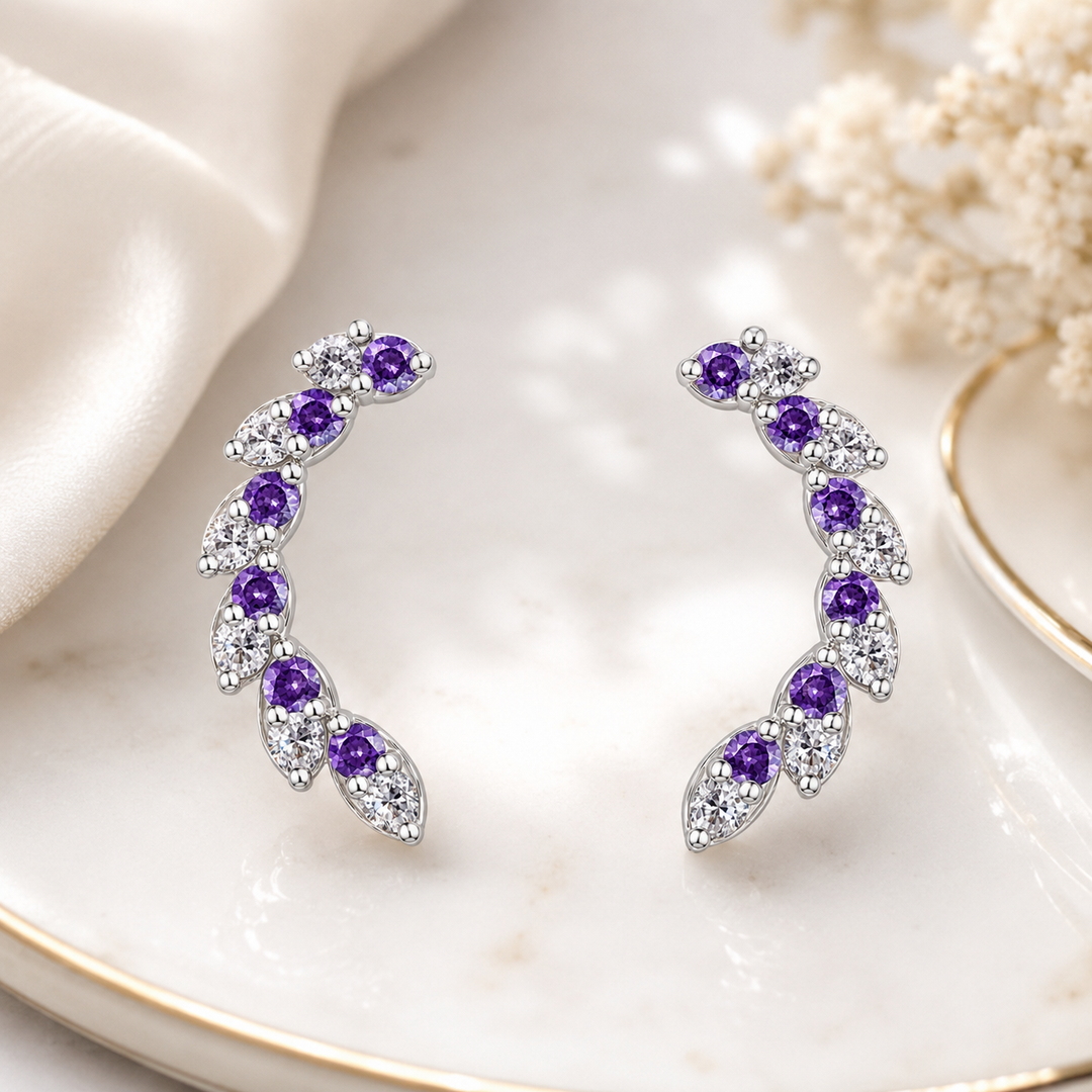 Manika | Curved Vine Stone Earrings