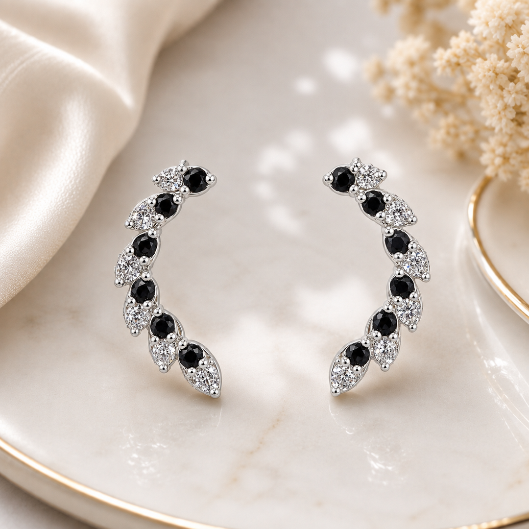 Manika | Curved Vine Stone Earrings